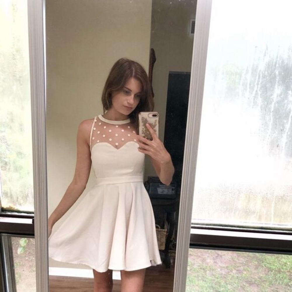 UO White Mesh Polka Dot Skater Dress XS